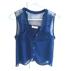 Hollister Navy Sleeveless Botton-Up